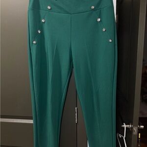 Teal Button-Detail Straight Leg Pants